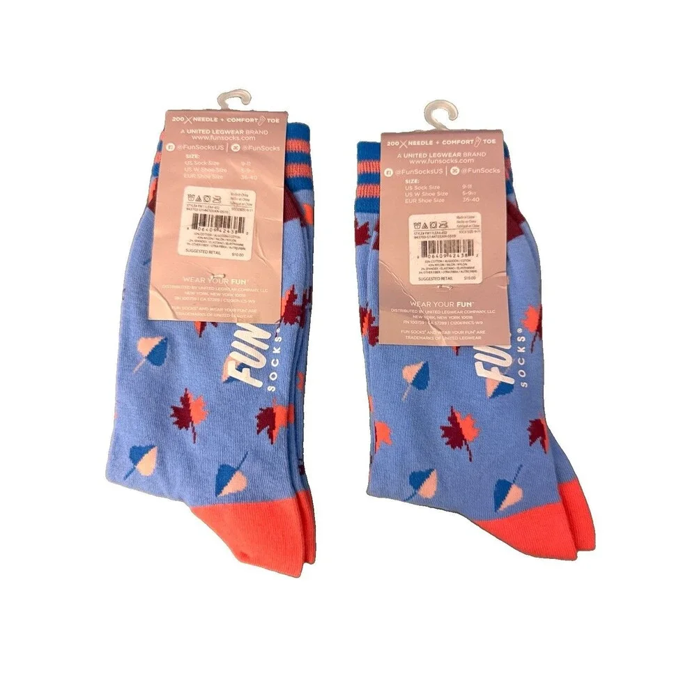 Women’s Fun Socks Crew 2-Pair Fall Leaves Cotton Size 5-9½ New